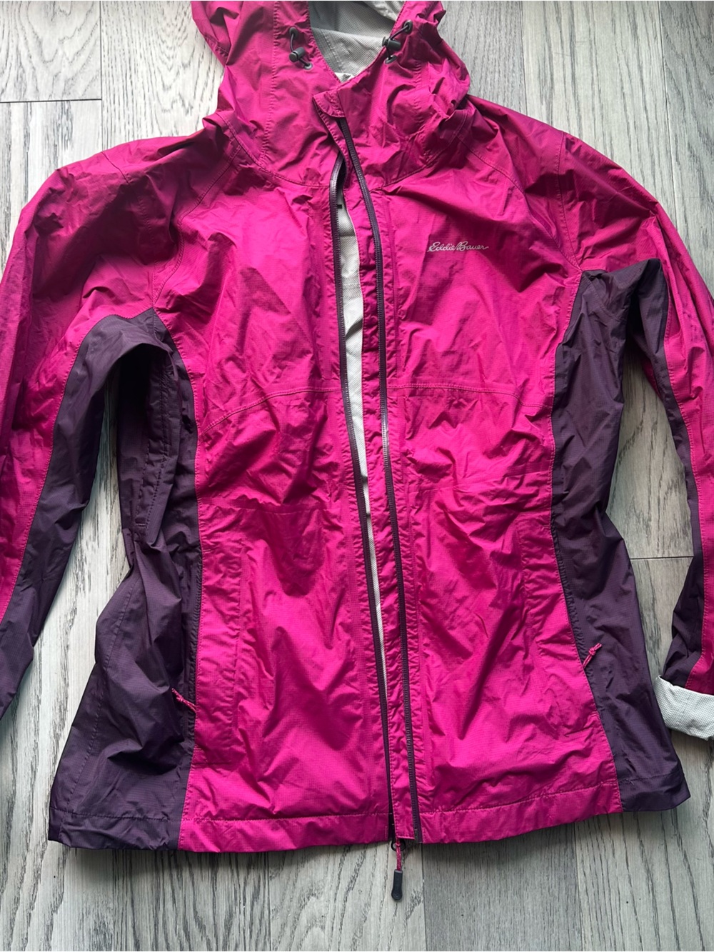 Eddie Bauer Magenta and Plum Hooded Rain Jacket